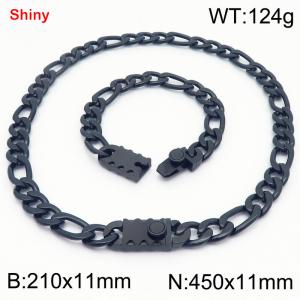 210x11mm Bracelet 450x11mm Necklace Black Color Stainless Steel Shiny 3：1 NK Chain Jewelry Sets For Women Men - KS219283-Z