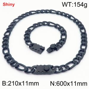 210x11mm Bracelet 600x11mm Necklace Black Color Stainless Steel Shiny 3：1 NK Chain Jewelry Sets For Women Men - KS219286-Z