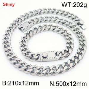 Steel colored stainless steel bracelet necklace Cuban chain set - KS219291-Z