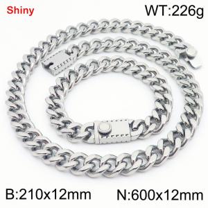 Steel colored stainless steel bracelet necklace Cuban chain set - KS219293-Z