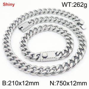 Steel colored stainless steel bracelet necklace Cuban chain set - KS219296-Z