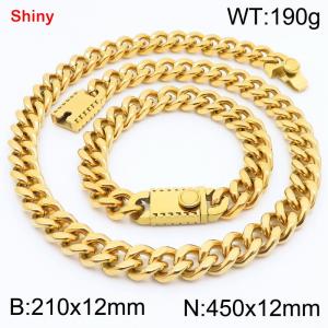 Gold stainless steel bracelet necklace Cuban chain set - KS219297-Z
