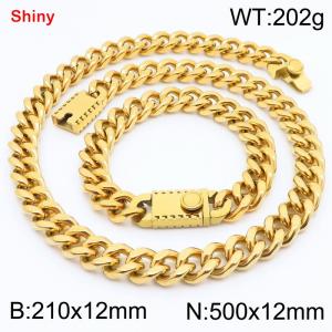 Gold stainless steel bracelet necklace Cuban chain set - KS219298-Z