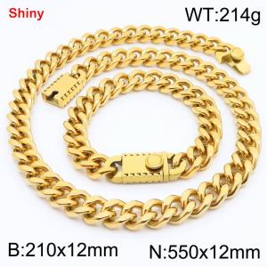 Gold stainless steel bracelet necklace Cuban chain set - KS219299-Z