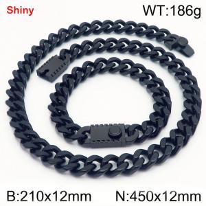 Black stainless steel bracelet necklace Cuban chain set - KS219304-Z