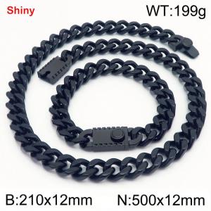 Black stainless steel bracelet necklace Cuban chain set - KS219305-Z