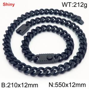 Black stainless steel bracelet necklace Cuban chain set - KS219306-Z