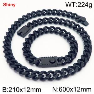 Black stainless steel bracelet necklace Cuban chain set - KS219307-Z