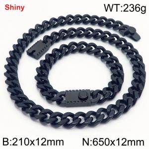 Black stainless steel bracelet necklace Cuban chain set - KS219308-Z