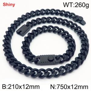 Black stainless steel bracelet necklace Cuban chain set - KS219310-Z