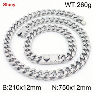 Steel colored stainless steel bracelet necklace Cuban chain set - KS219317-Z