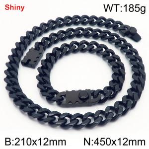 12MM Black Color Stainless Steel Cuban Chain Bracelet Necklace Set Fashion Shiny Jewelry Sets - KS219325-Z