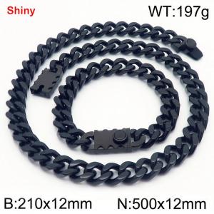 12MM Black Color Stainless Steel Cuban Chain Bracelet Necklace Set Fashion Shiny Jewelry Sets - KS219326-Z