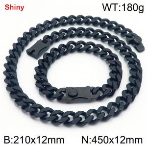 12MM Black Color Stainless Steel Cuban Chain Bracelet Necklace Set Fashion Shiny Jewelry Sets - KS219346-Z