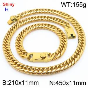 450*11mm necklace stainless steel Cuban chain gold bracelet necklace set - KS219395-Z