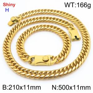 500*11mm necklace stainless steel Cuban chain gold bracelet necklace set - KS219396-Z