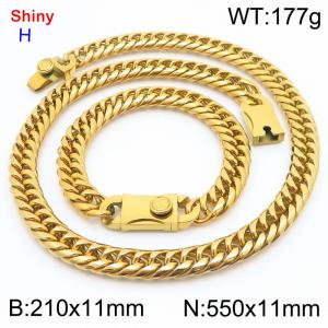 550*11mm necklace stainless steel Cuban chain gold bracelet necklace set - KS219397-Z