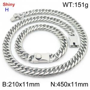 450*11mm necklace stainless steel Cuban chain steel bracelet necklace set - KS219402-Z