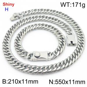 550*11mm necklace stainless steel Cuban chain steel bracelet necklace set - KS219404-Z