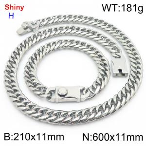 600*11mm necklace stainless steel Cuban chain steel bracelet necklace set - KS219405-Z