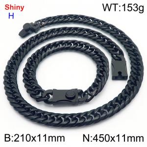 450*11mm necklace stainless steel Cuban chain black bracelet necklace set - KS219409-Z