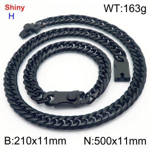 500*11mm necklace stainless steel Cuban chain black bracelet necklace set - KS219410-Z