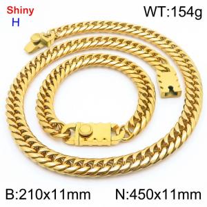 450 * 11mm stainless steel Cuban chain gold bracelet necklace set - KS219416-Z