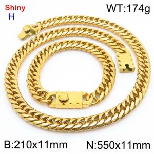 550 * 11mm stainless steel Cuban chain gold bracelet necklace set - KS219418-Z