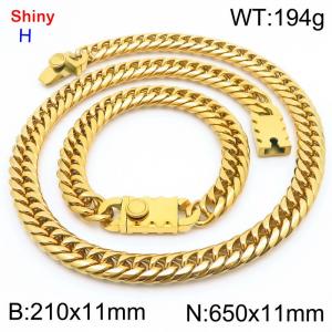 650 * 11mm stainless steel Cuban chain gold bracelet necklace set - KS219420-Z