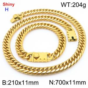 700 * 11mm stainless steel Cuban chain gold bracelet necklace set - KS219421-Z