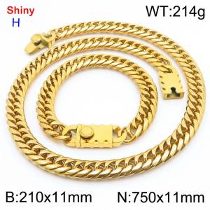 750 * 11mm stainless steel Cuban chain gold bracelet necklace set - KS219422-Z