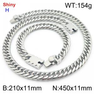 450 * 11mm stainless steel Cuban chain steel bracelet necklace set - KS219423-Z