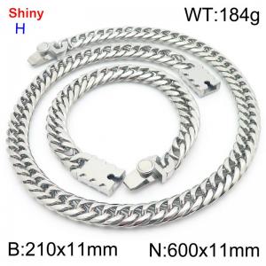 600 * 11mm stainless steel Cuban chain steel bracelet necklace set - KS219426-Z