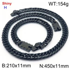 450 * 11mm stainless steel Cuban chain black bracelet necklace set - KS219430-Z