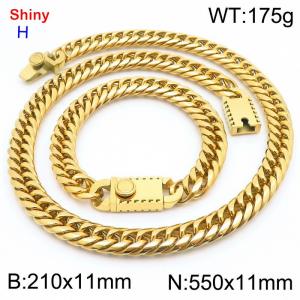 550 * 11mm stainless steel Cuban chain gold bracelet necklace set - KS219439-Z