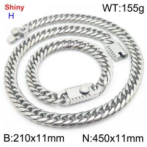 450 * 11mm stainless steel Cuban chain steel bracelet necklace set - KS219444-Z