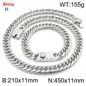 450 * 11mm stainless steel Cuban chain steel bracelet necklace set - KS219465-Z