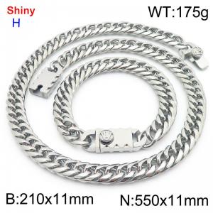 550 * 11mm stainless steel Cuban chain steel bracelet necklace set - KS219467-Z