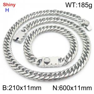 600 * 11mm stainless steel Cuban chain steel bracelet necklace set - KS219468-Z