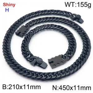 450 * 11mm stainless steel Cuban chain black bracelet necklace set - KS219472-Z