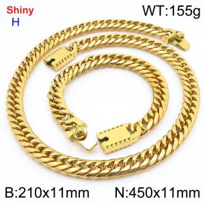 450 * 11mm stainless steel Cuban chain gold bracelet necklace set - KS219479-Z