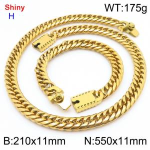 550 * 11mm stainless steel Cuban chain gold bracelet necklace set - KS219481-Z