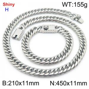 450 * 11mm stainless steel Cuban chain steel bracelet necklace set - KS219486-Z