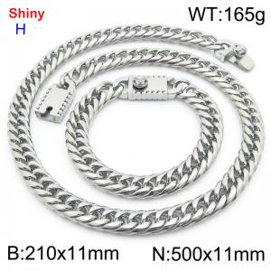 500 * 11mm stainless steel Cuban chain steel bracelet necklace set - KS219487-Z