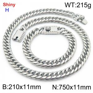 750 * 11mm stainless steel Cuban chain steel bracelet necklace set - KS219492-Z