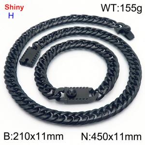 450 * 11mm stainless steel Cuban chain black bracelet necklace set - KS219493-Z