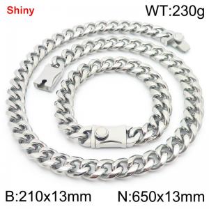 650&210x13MM Silver Stainless Steel Cuban Chain Bracelet Necklace Set Fashion Shining Jewelry Set - KS219504-Z