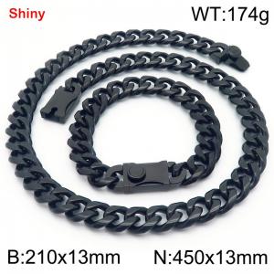 450&210x13M Black Color Stainless Steel Cuban Chain Bracelet Necklace Set Fashion Shining Jewelry Set - KS219514-Z