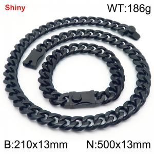 500&210x13M Black Color Stainless Steel Cuban Chain Bracelet Necklace Set Fashion Shining Jewelry Set - KS219515-Z