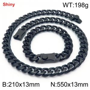 550&210x13M Black Color Stainless Steel Cuban Chain Bracelet Necklace Set Fashion Shining Jewelry Set - KS219516-Z